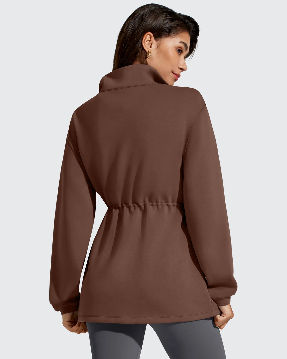 Smoofit Zip Up Pockets Long Cinch Waist Jackets