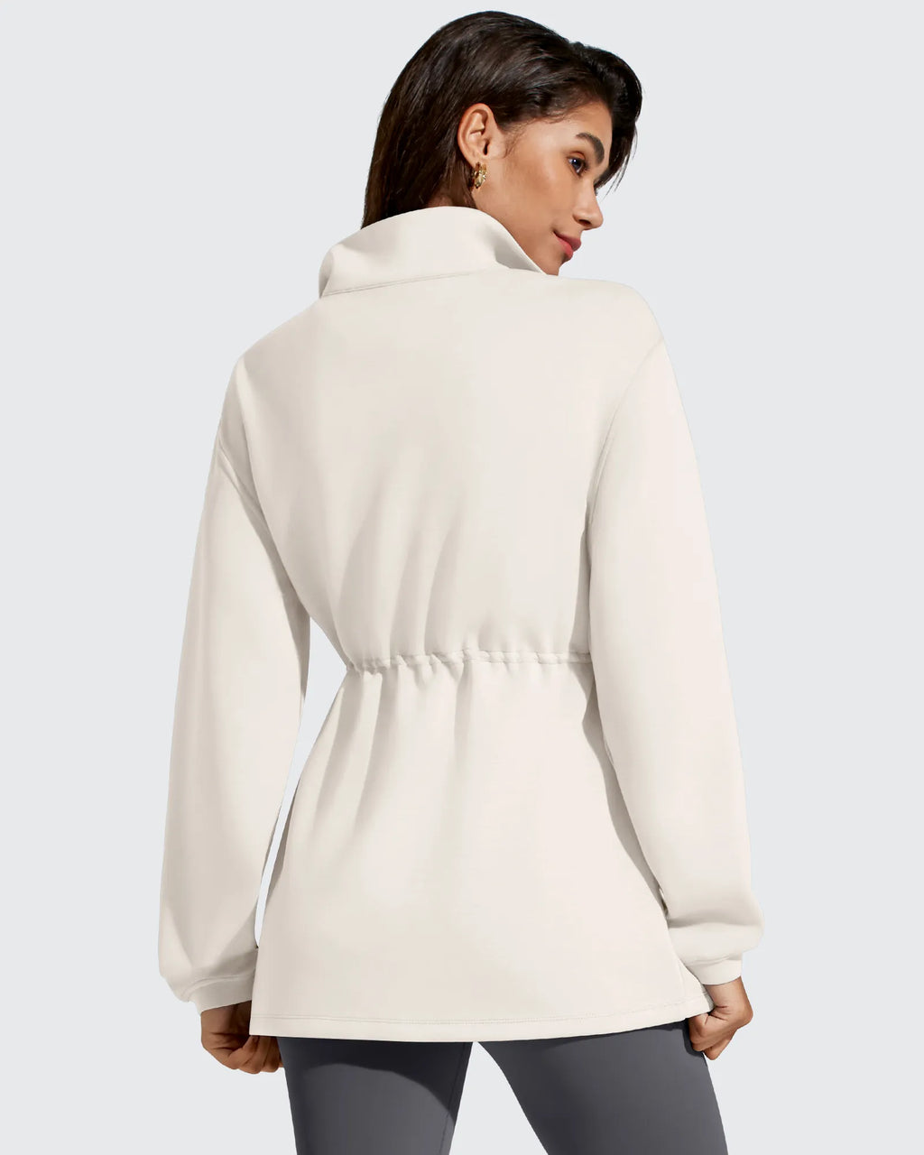 Smoofit Zip Up Pockets Long Cinch Waist Jackets