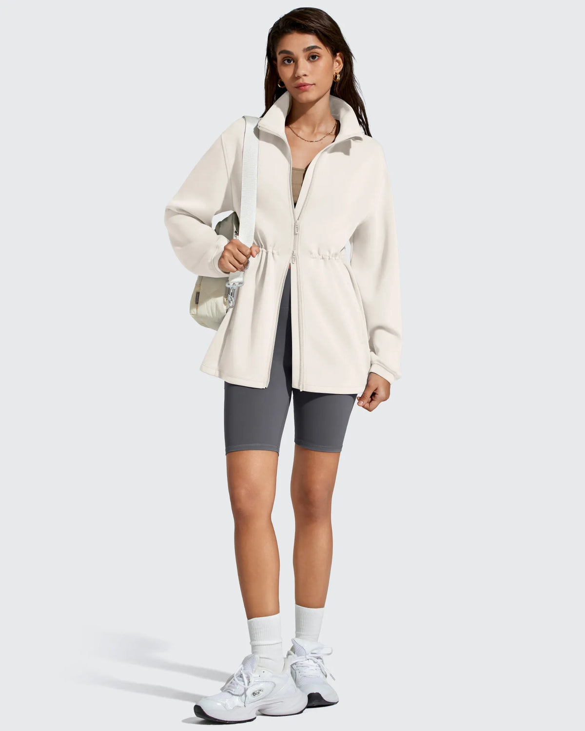 Smoofit Zip Up Pockets Long Cinch Waist Jackets