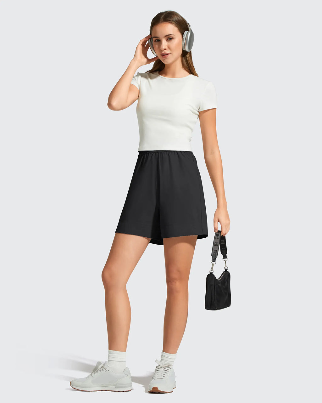 Strowen Elastic Waist Wide Leg A Line Shorts 4''
