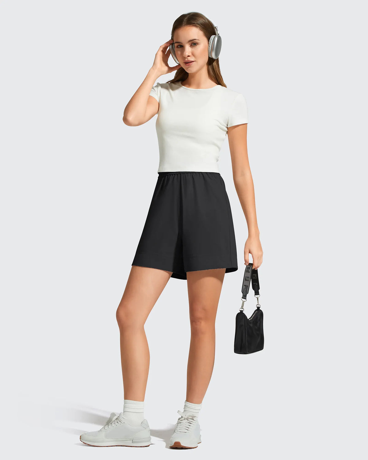 Strowen Elastic Waist Wide Leg A Line Shorts 4''