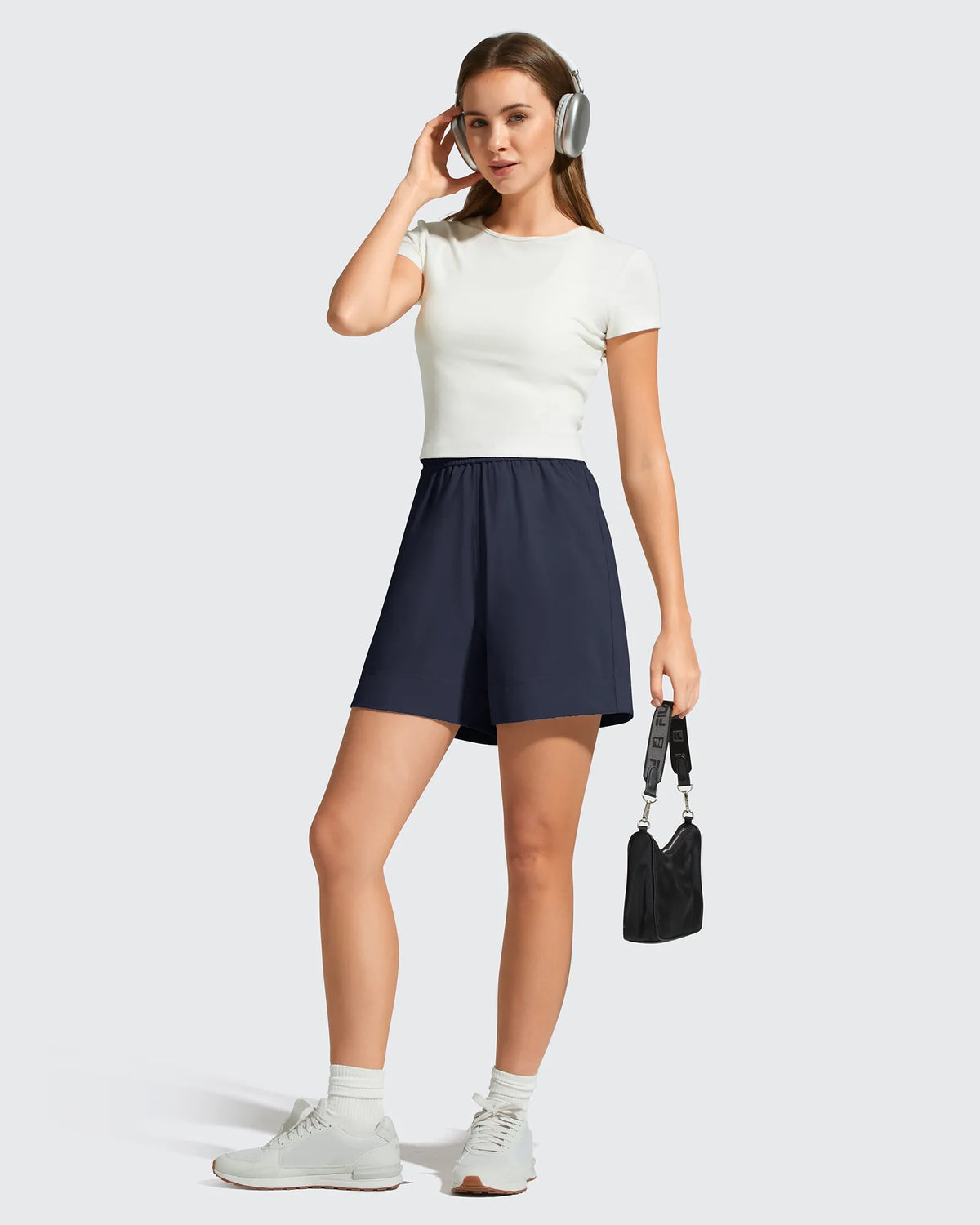 Strowen Elastic Waist Wide Leg A Line Shorts 4''
