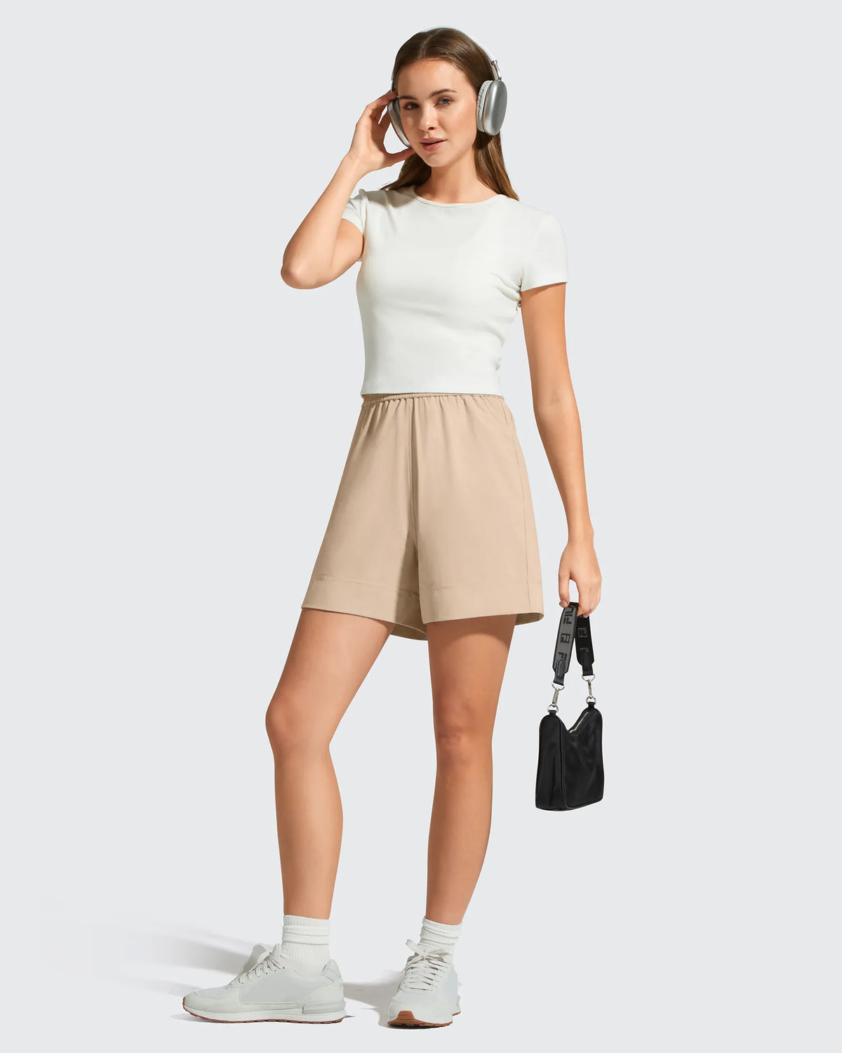 Strowen Elastic Waist Wide Leg A Line Shorts 4''