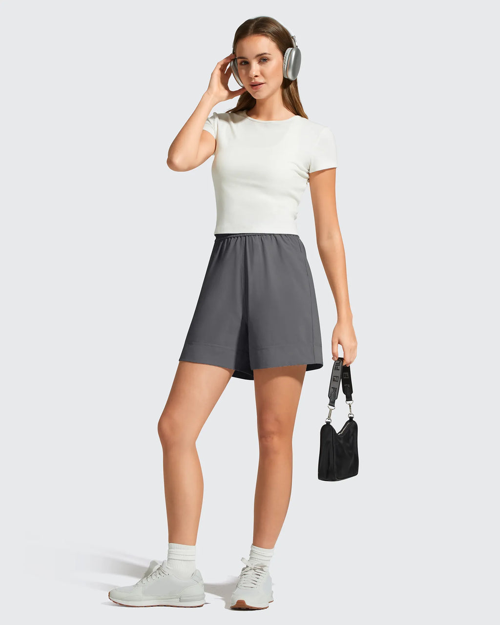 Strowen Elastic Waist Wide Leg A Line Shorts 4''