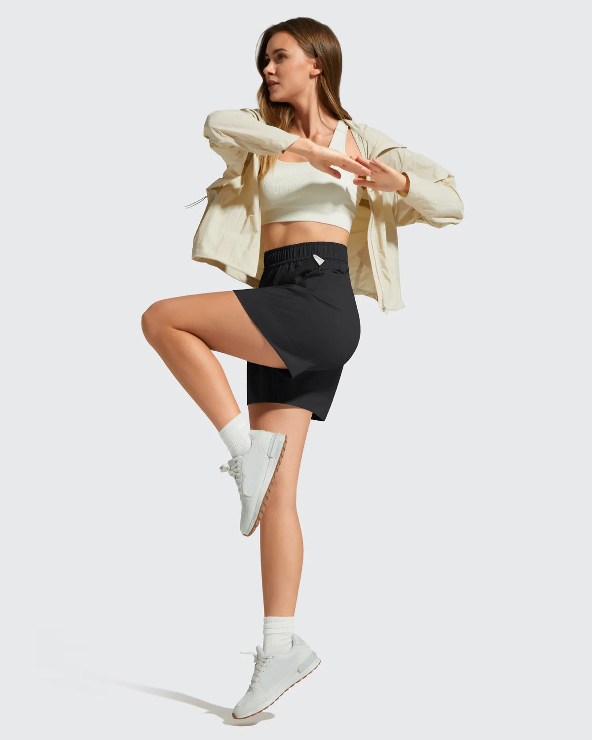 Strowen Elastic Waist Wide Leg A Line Shorts 4''