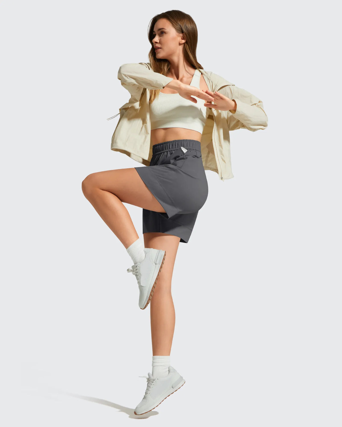 Strowen Elastic Waist Wide Leg A Line Shorts 4''