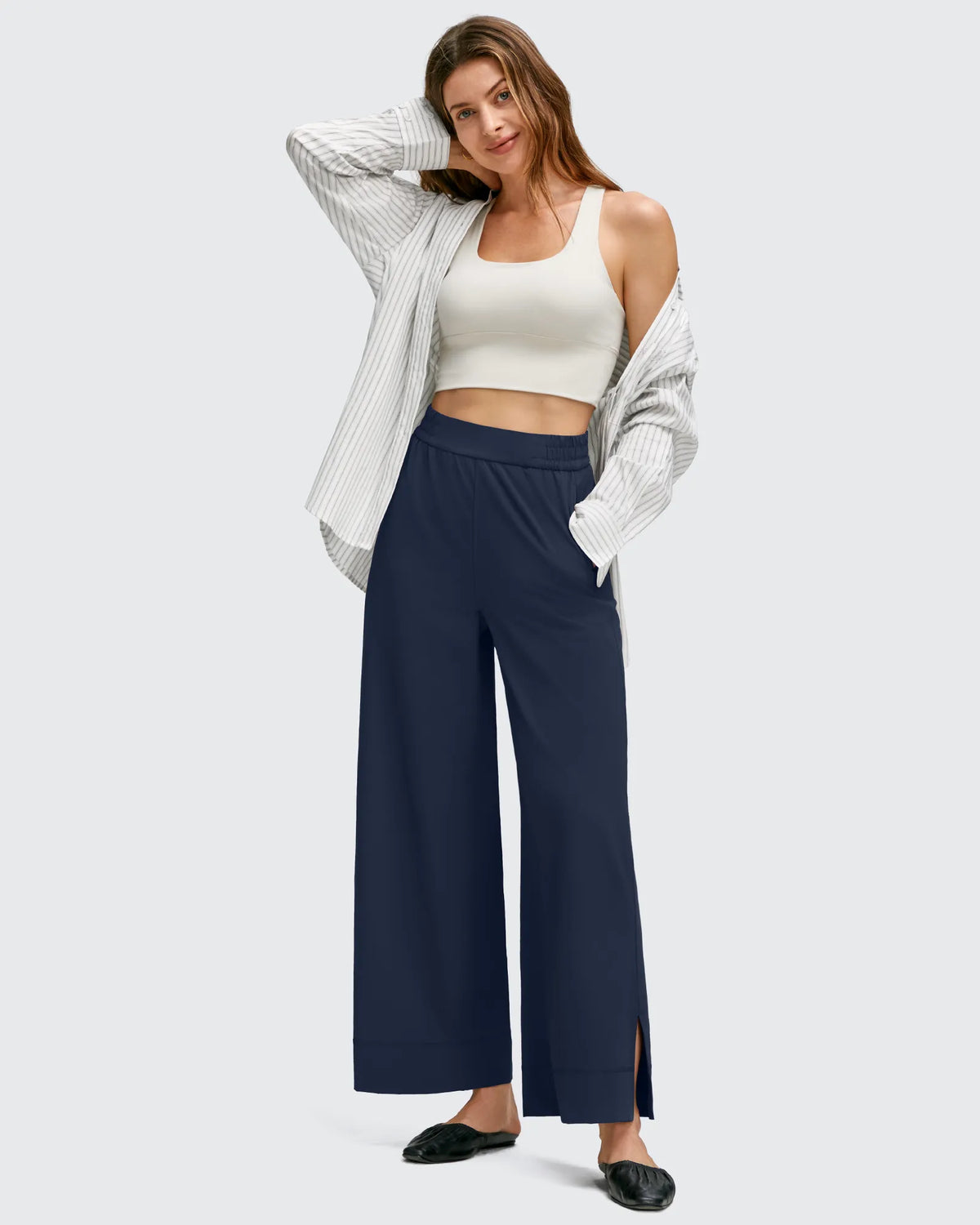 Strowen Lightweight Ankle Splits Wide Leg Ankle Pants