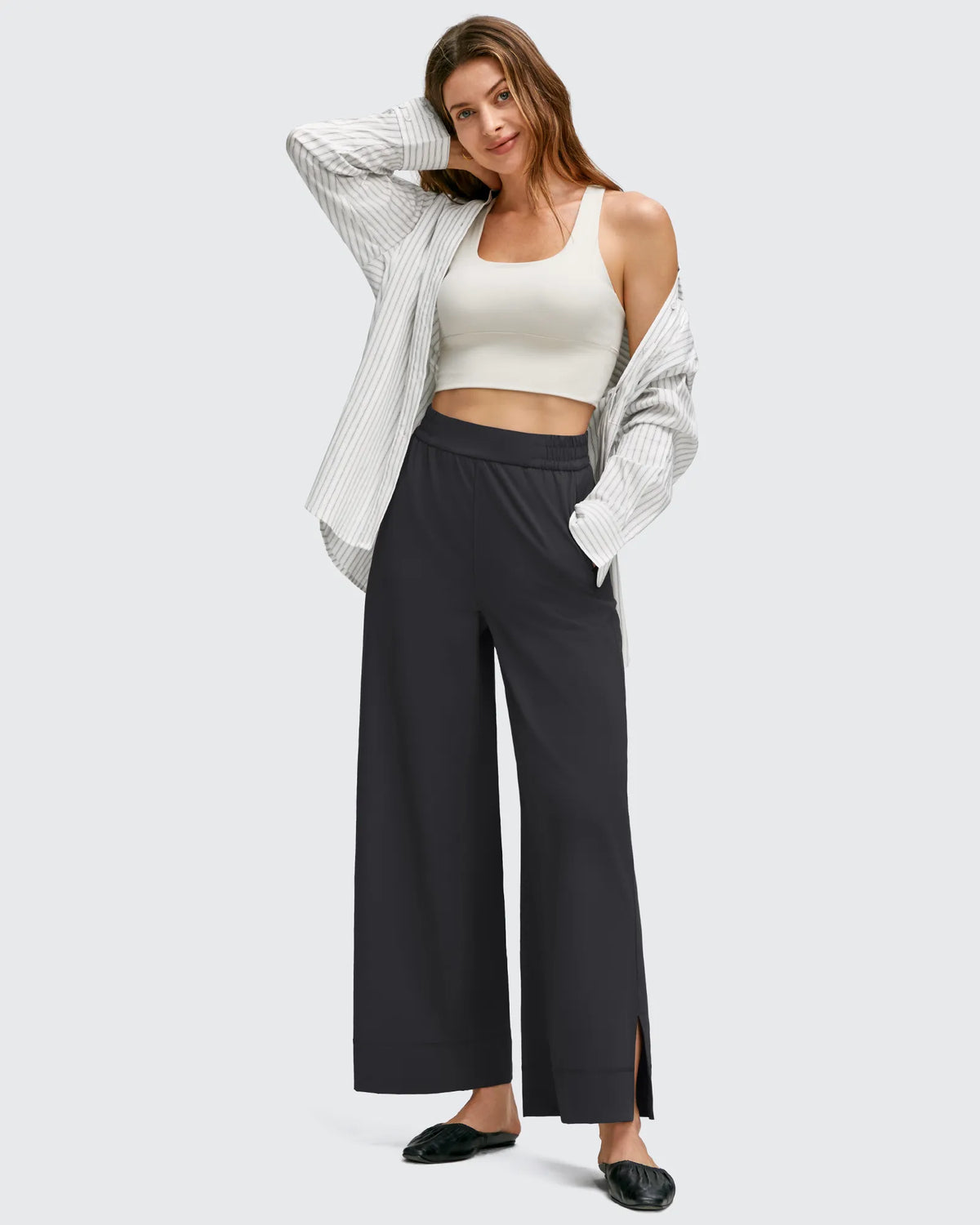 Strowen Lightweight Ankle Splits Wide Leg Ankle Pants