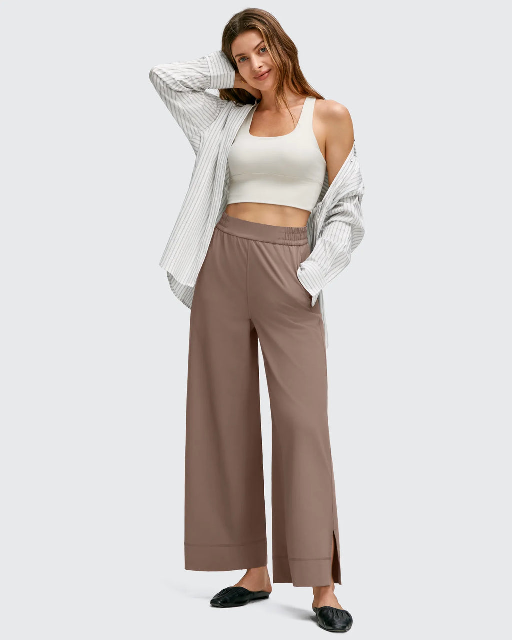 Strowen Lightweight Ankle Splits Wide Leg Ankle Pants