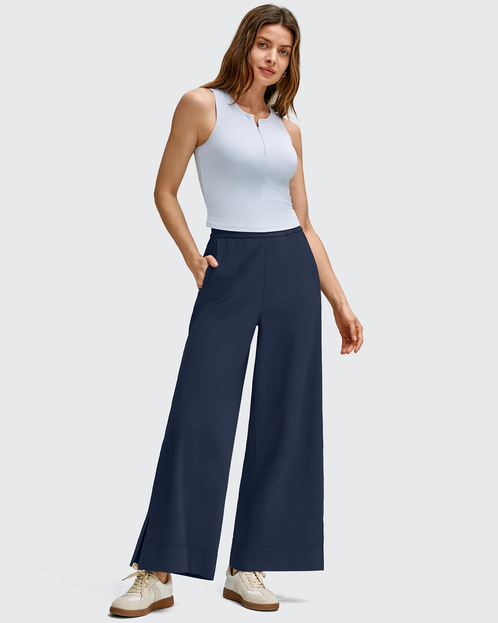 Strowen Lightweight Ankle Splits Wide Leg Ankle Pants