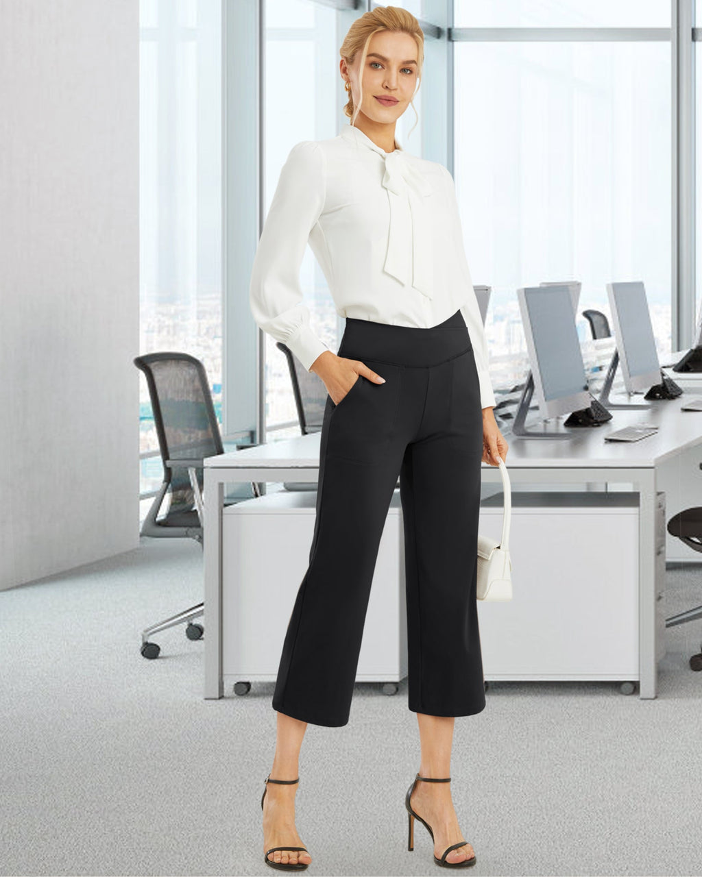 Wide Leg High-Waisted Capri Work Pants 20''