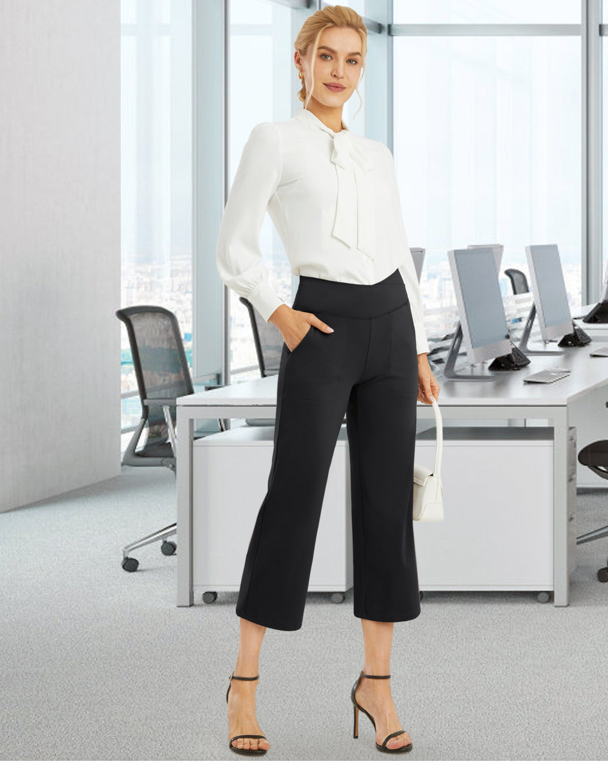 Wide Leg High-Waisted Capri Work Pants 20''