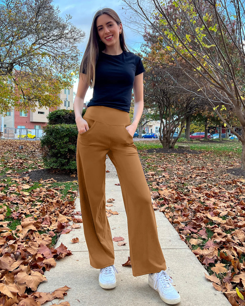 Wide Leg Pants Woman Yoga Pants with Pockets Petite