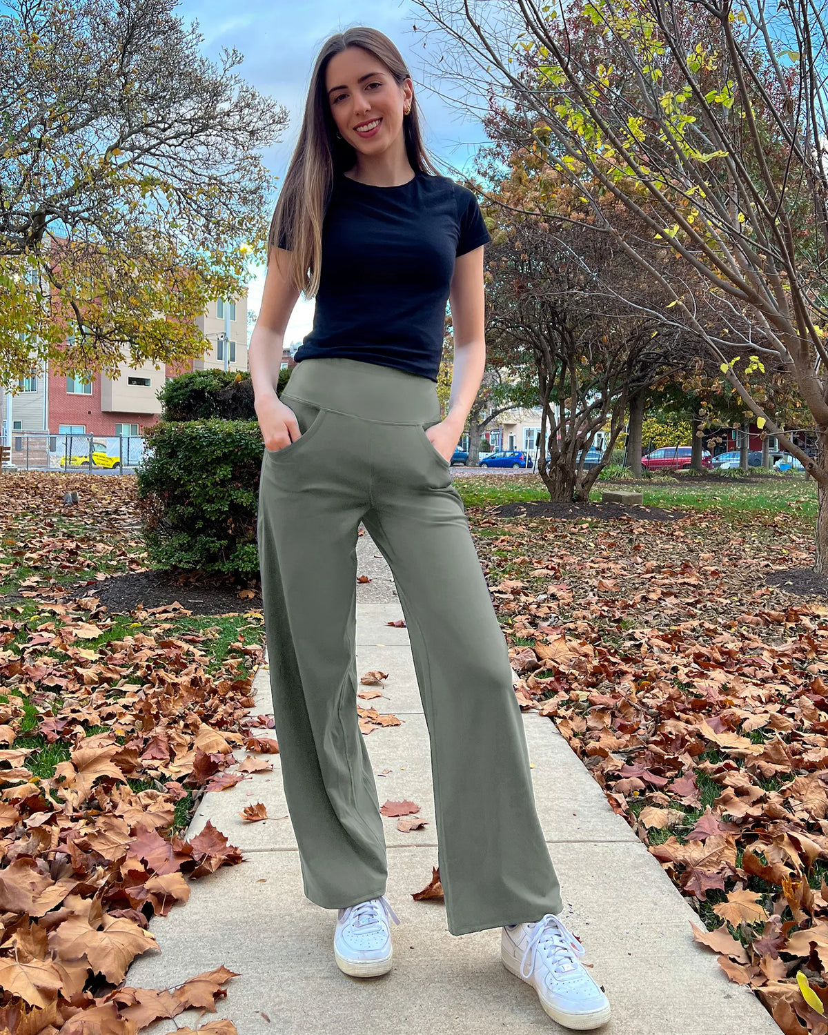 Wide Leg Pants Woman Yoga Pants with Pockets Regular