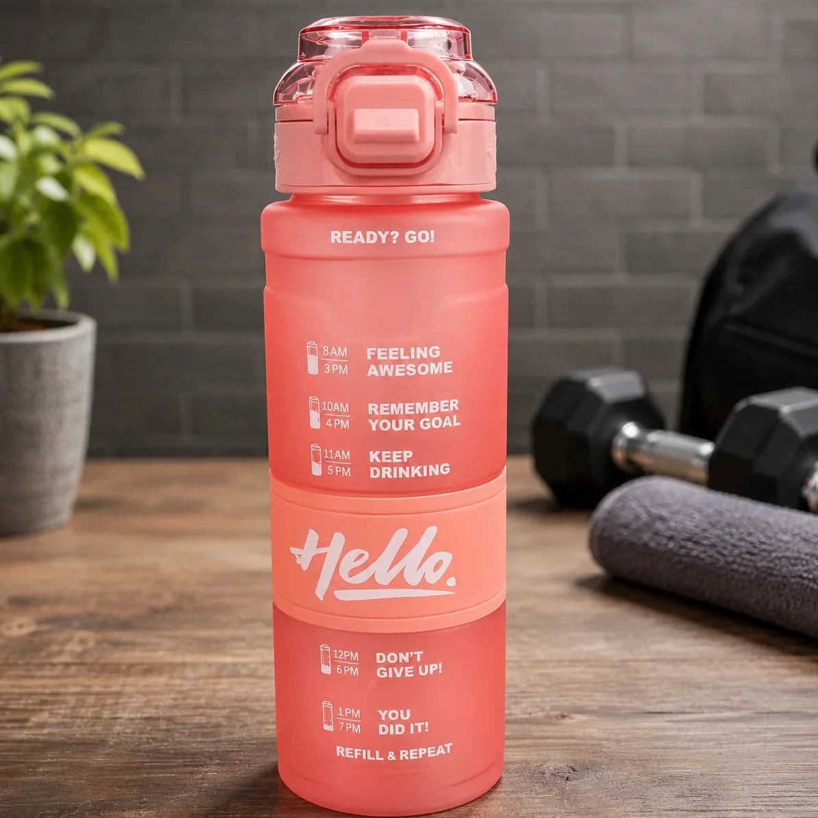 Hello Sports Motivational Quote Water Bottle