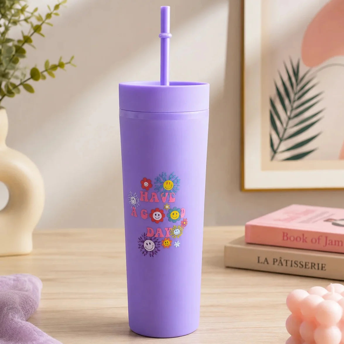 Printed Plastic Cup With Straw - Minor Fault