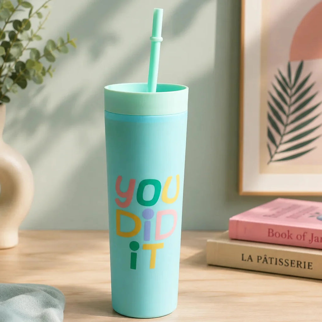 Printed Plastic Cup With Straw - Minor Fault