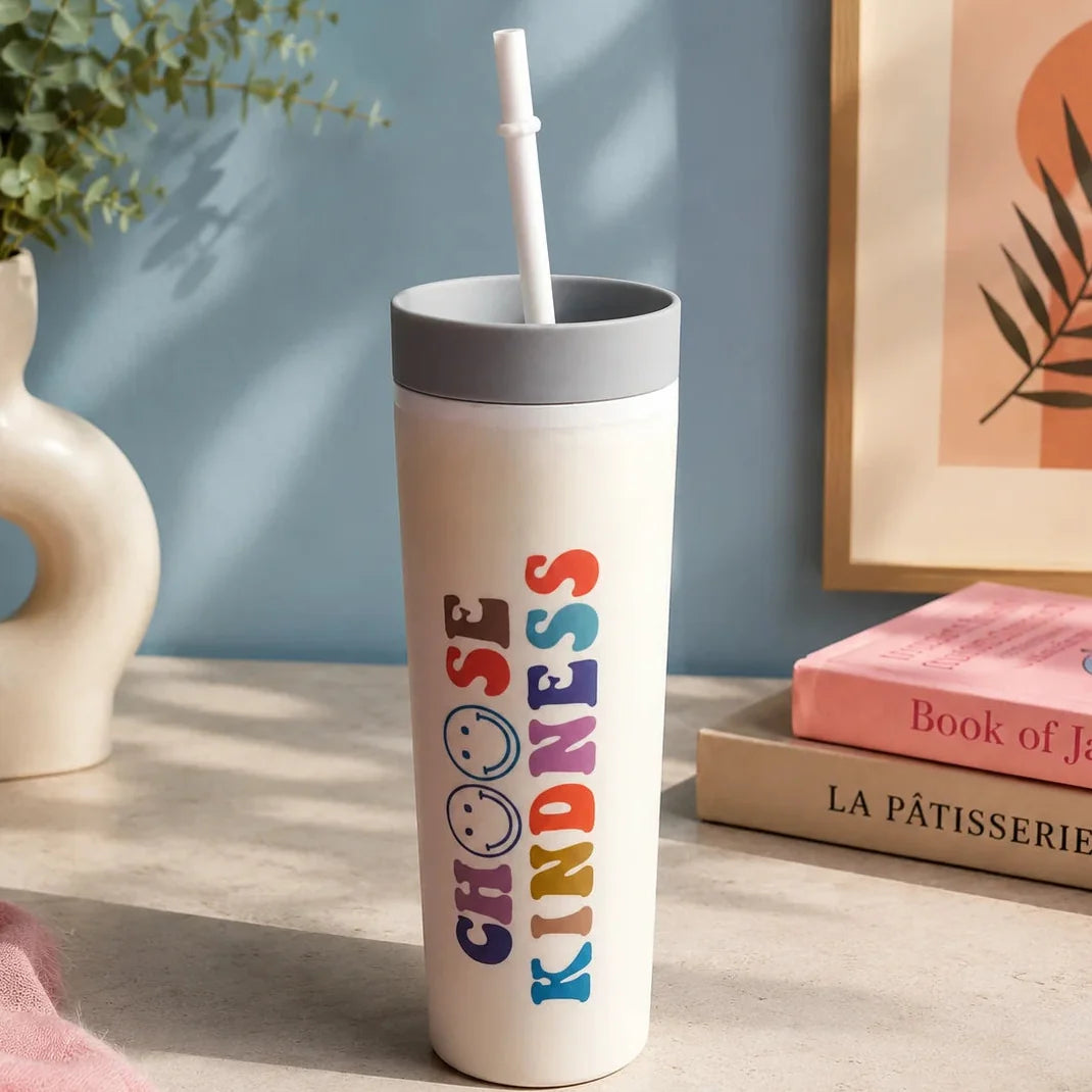 Printed Plastic Cup With Straw - Minor Fault