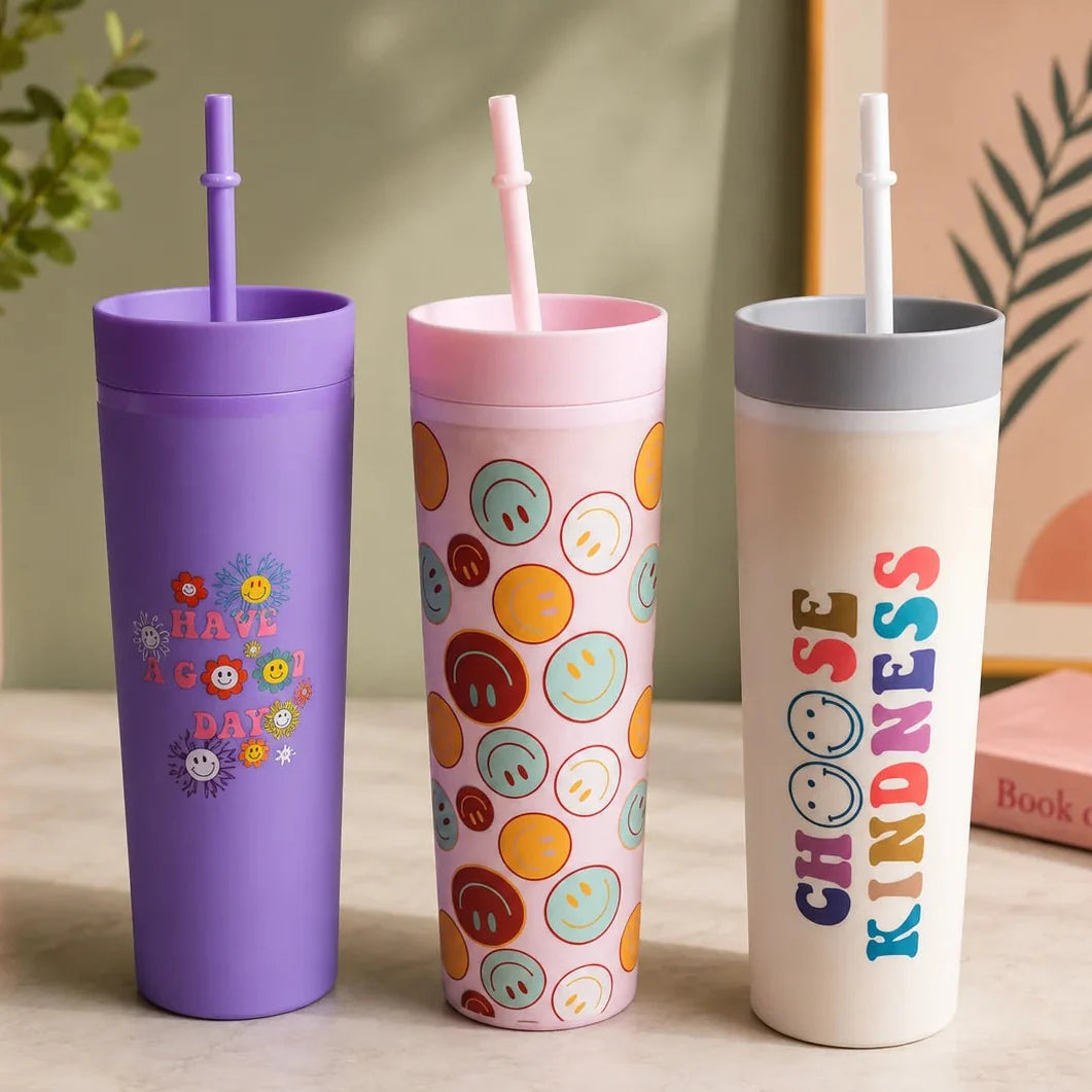 Printed Plastic Cup With Straw - Minor Fault