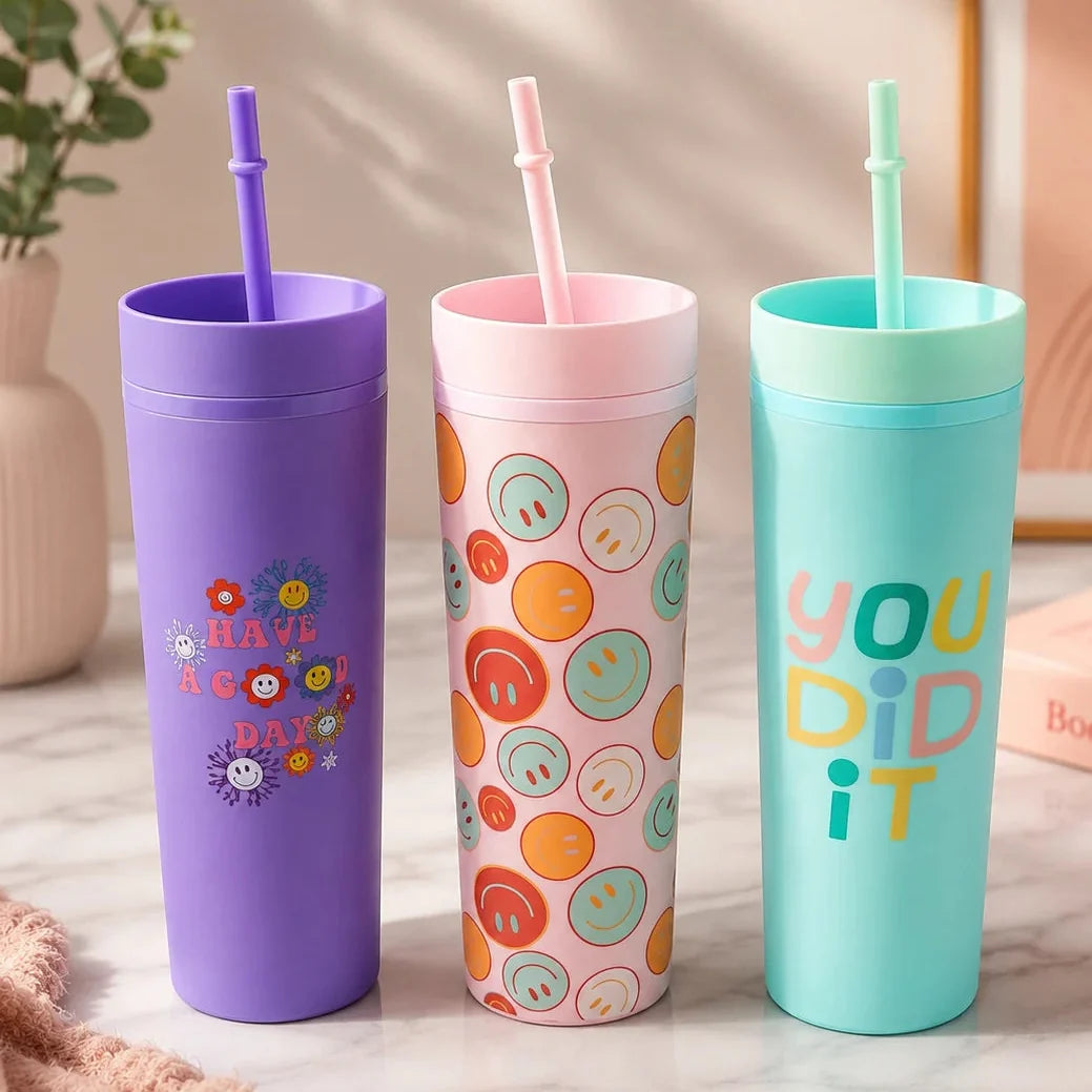 Printed Plastic Cup With Straw - Minor Fault
