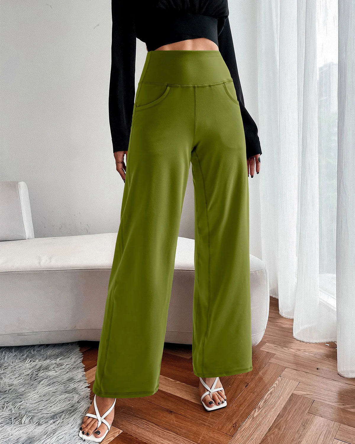 Wide Leg Pants Woman Yoga Pants with Pockets Regular
