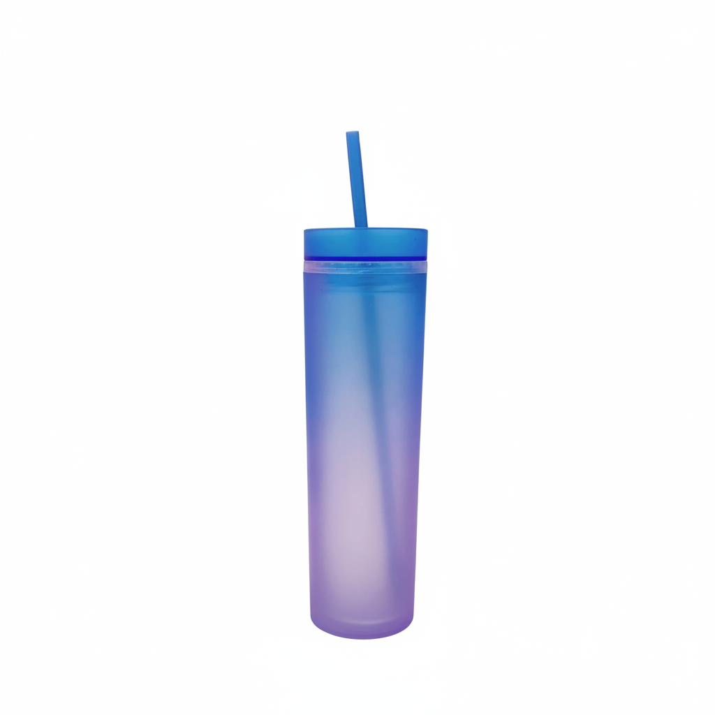 Rainbow Gradient Color Plastic Cup with Straw