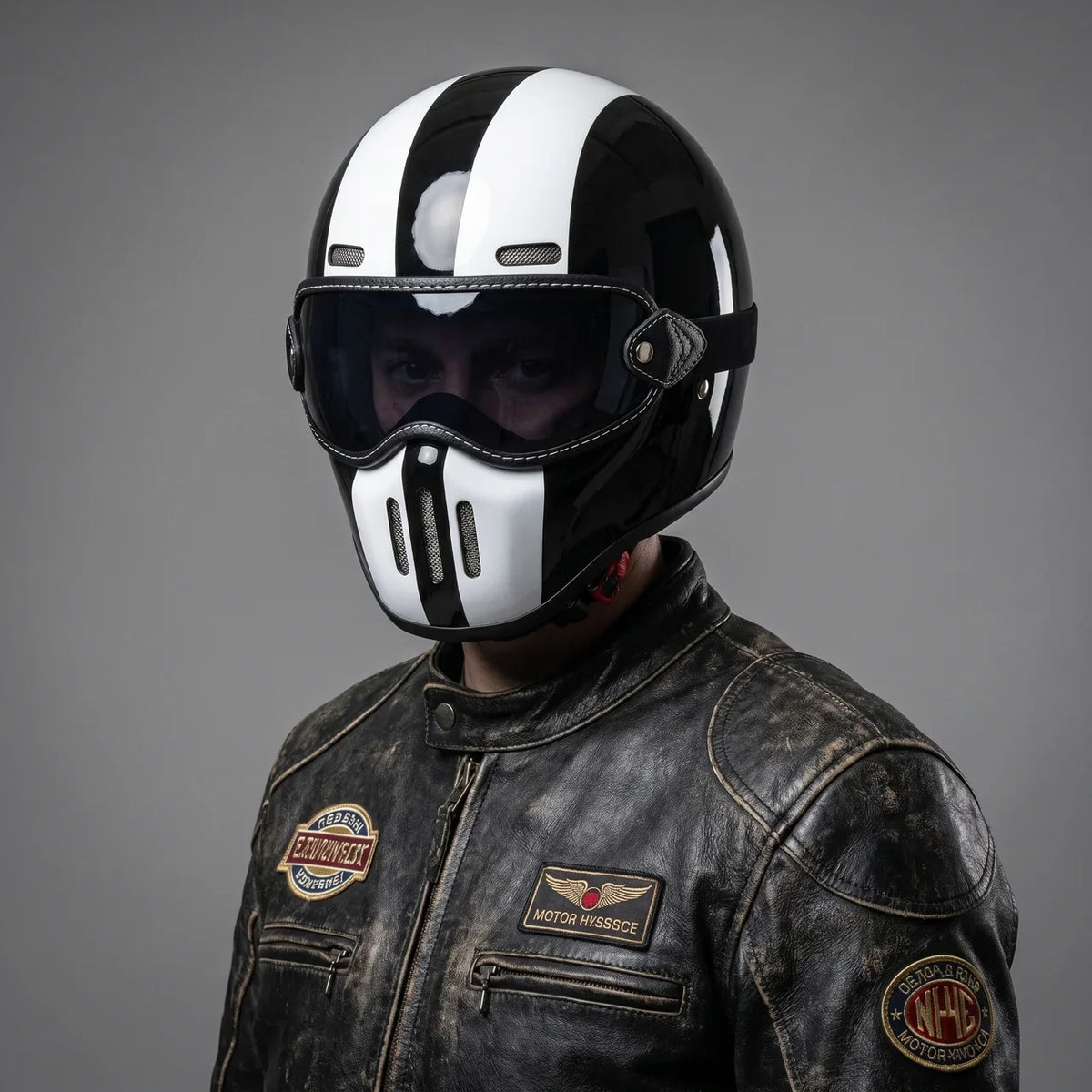 EKON RetroStripe Full-Face Riding Helmet