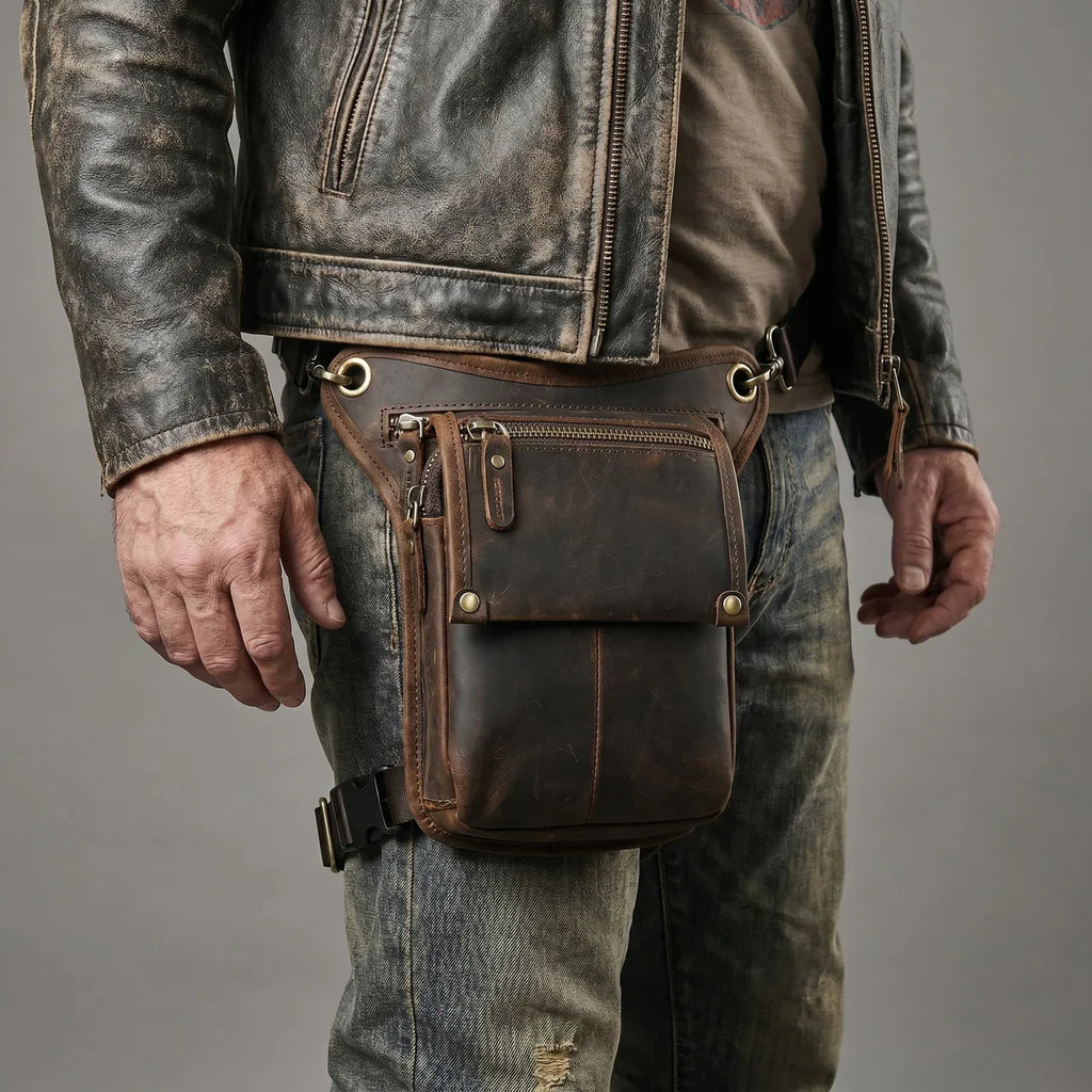 EKON MotoStash Leather Leg Bag