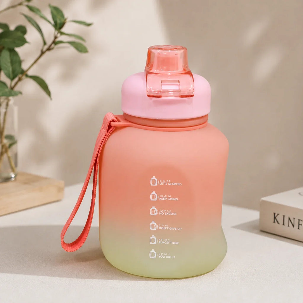 Gradient Color Sports Water Bottle with Handle - Peach