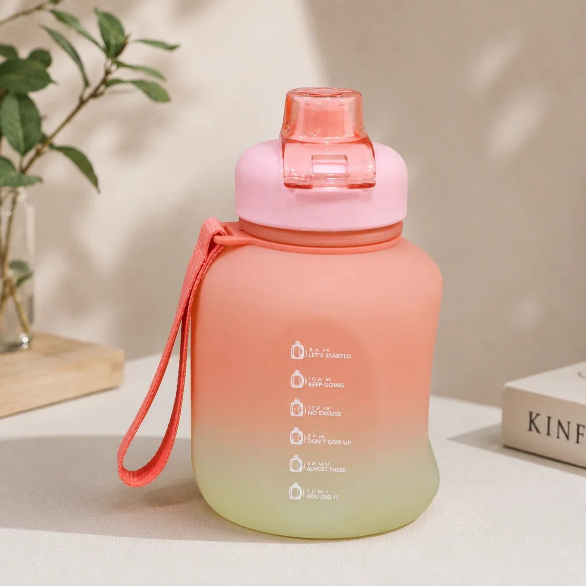 Gradient Color Sports Water Bottle with Handle - Peach