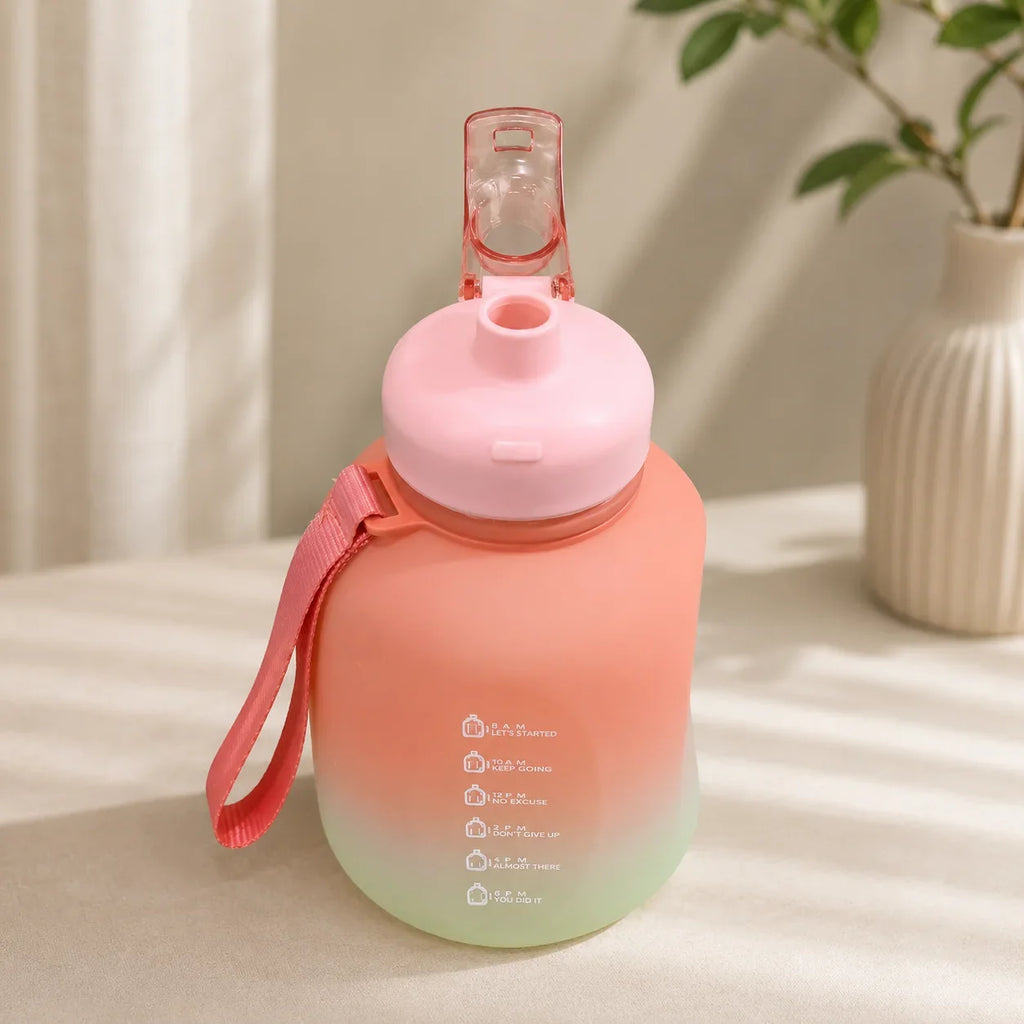 Gradient Color Sports Water Bottle with Handle - Peach