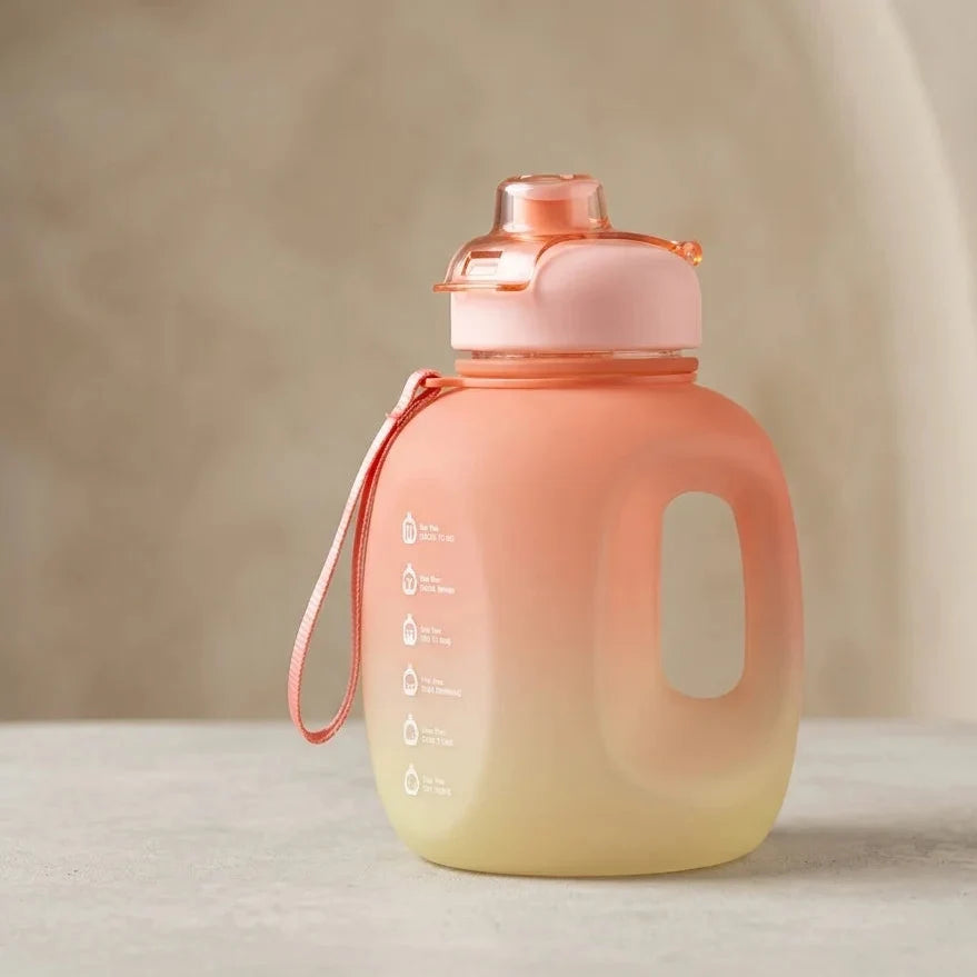 Gradient Color Sports Water Bottle with Handle - Peach